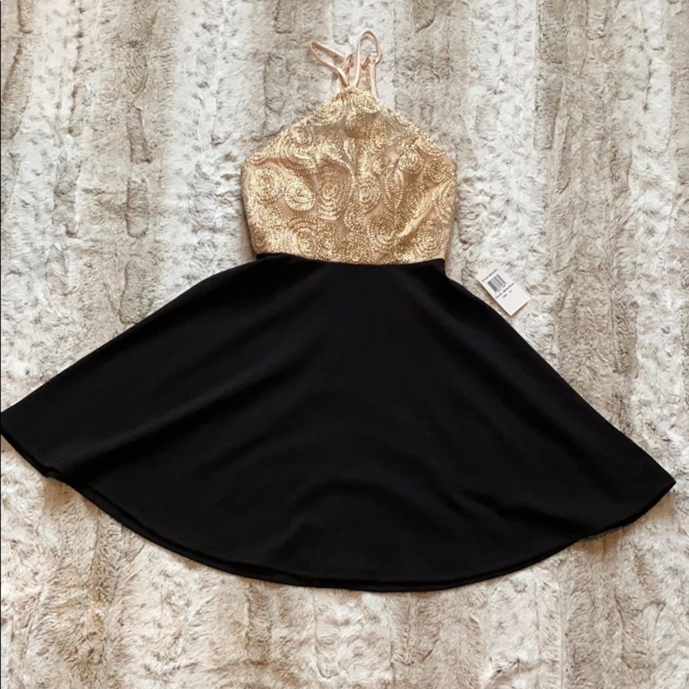Girl’s Gold and Black High-Neck Skater Dress